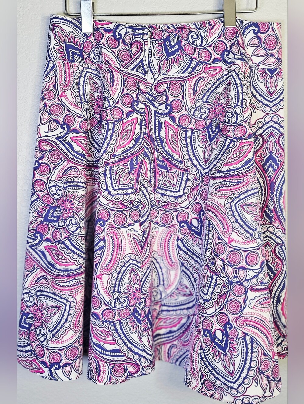 Talbots Petites Paperbag Waist Paisley Skirt 10P Pink Blue A-Line